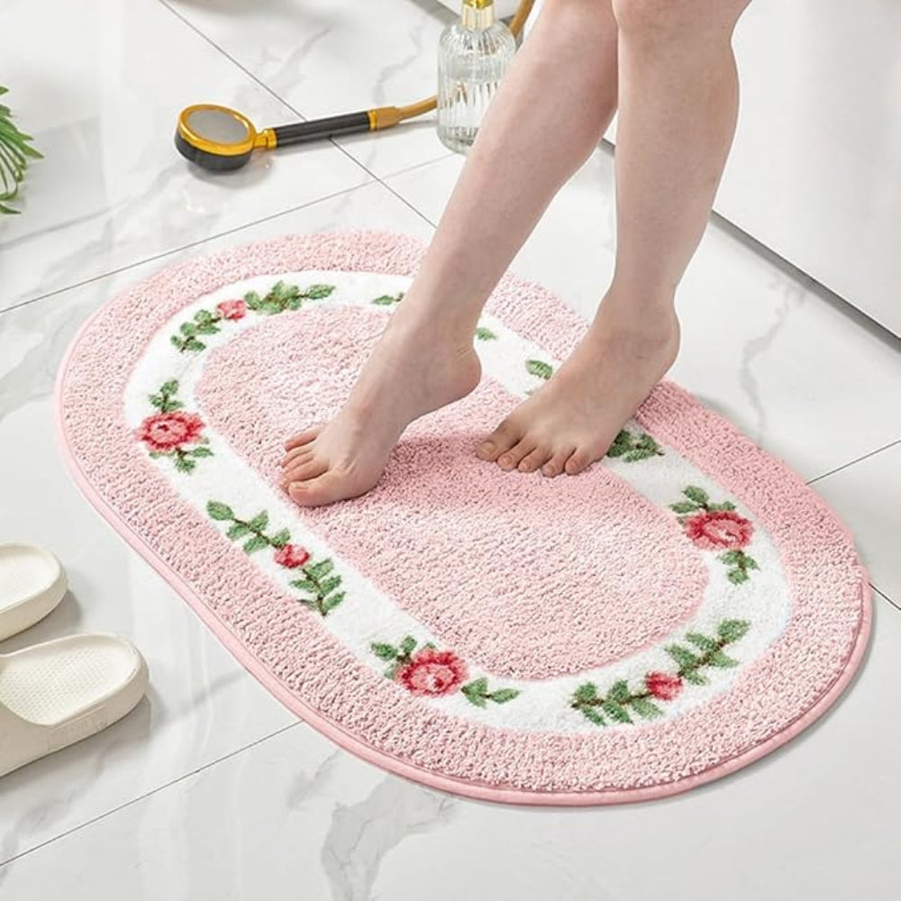 Alfombra de Baño Ovalada de Felpa Floral