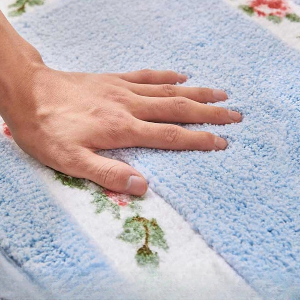 Alfombra de Baño Ovalada de Felpa Floral
