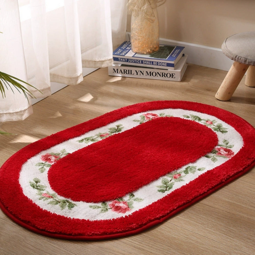 Alfombra de Baño Ovalada de Felpa Floral