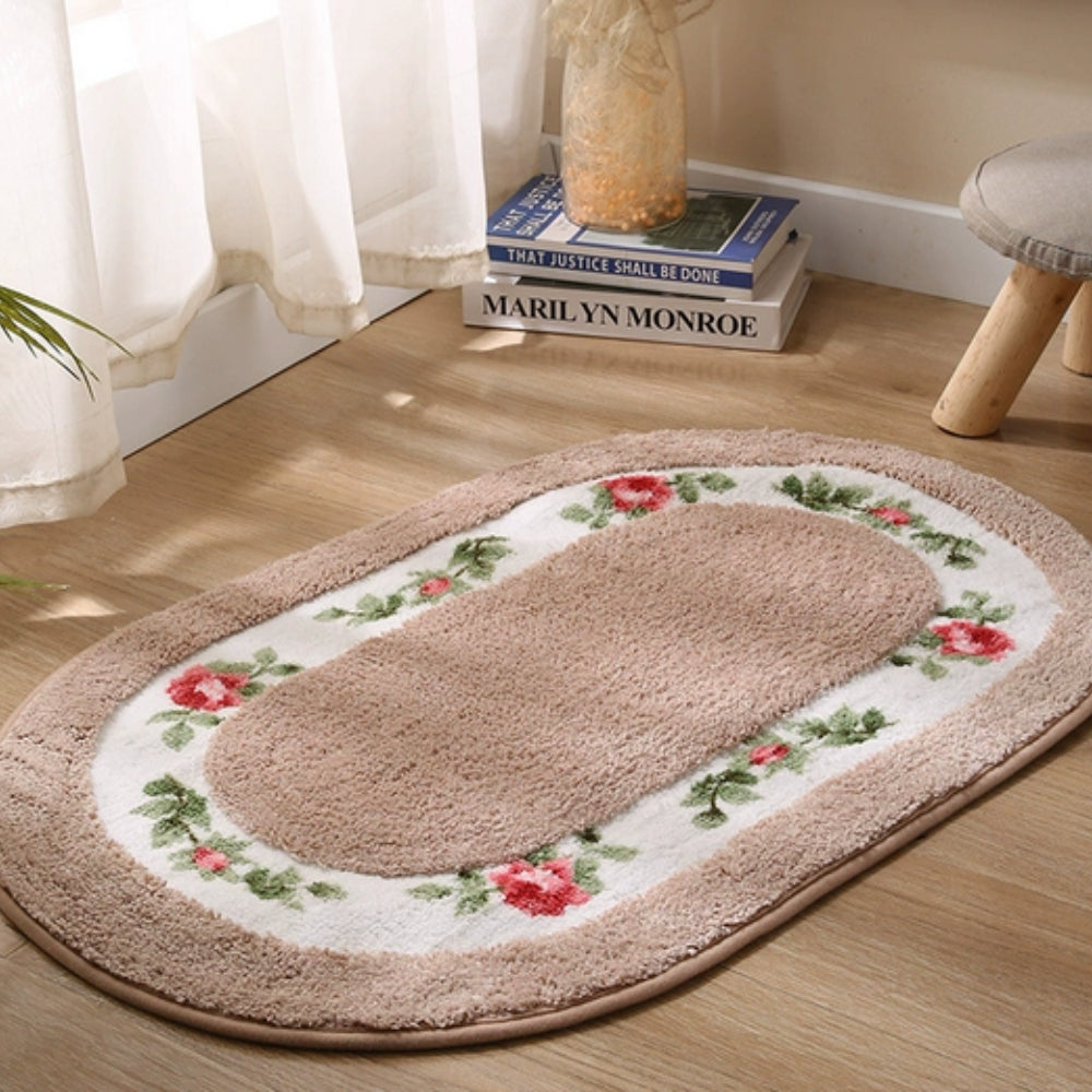 Alfombra de Baño Ovalada de Felpa Floral