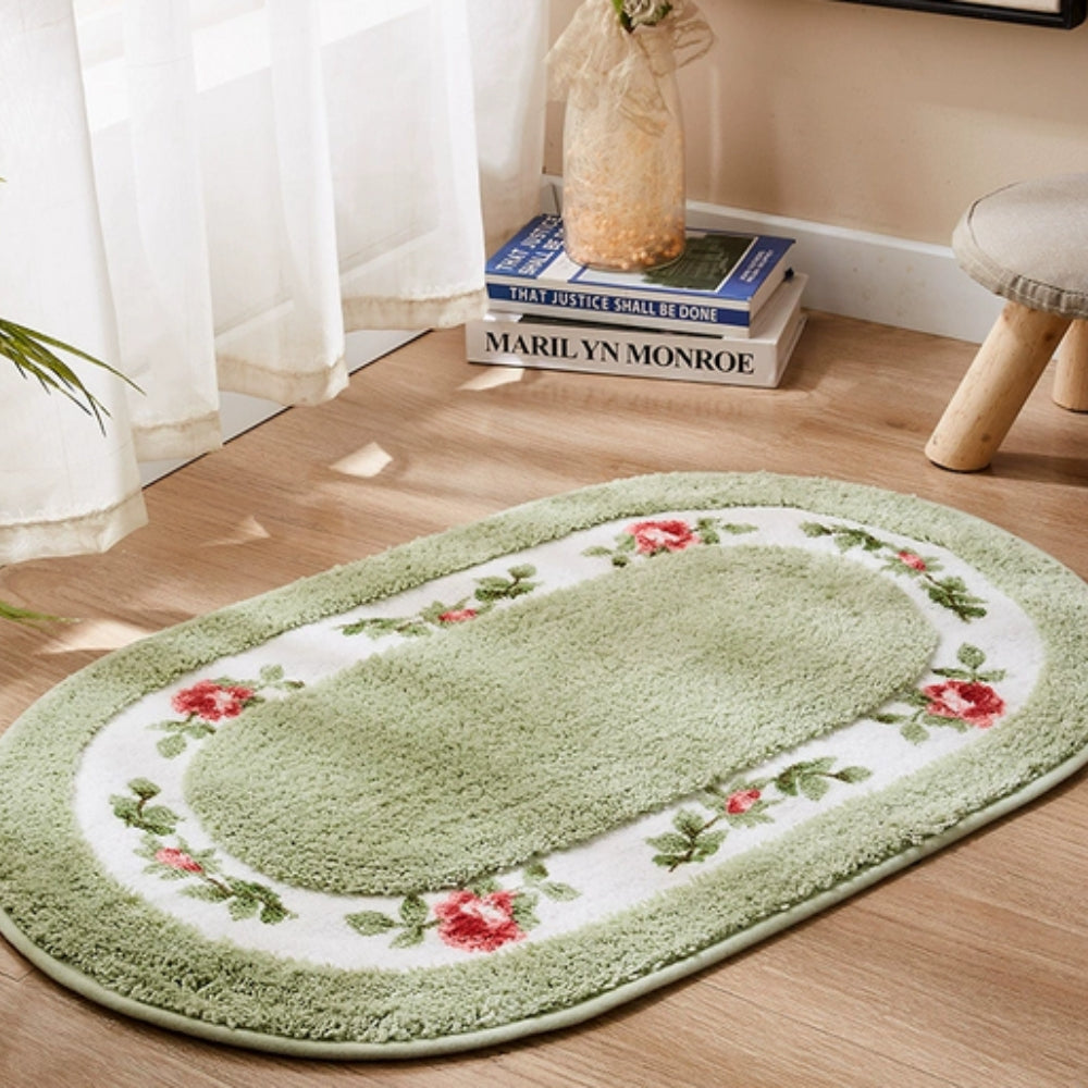 Alfombra de Baño Ovalada de Felpa Floral