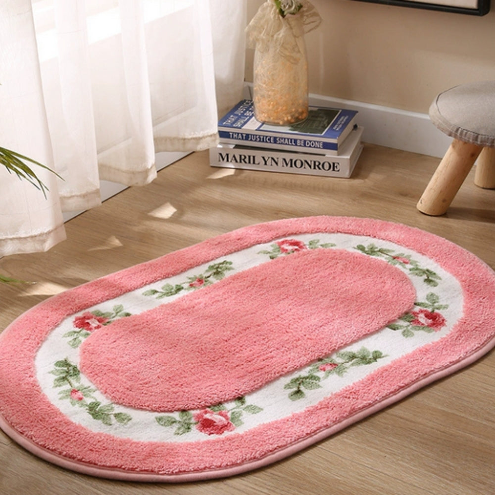 Alfombra de Baño Ovalada de Felpa Floral