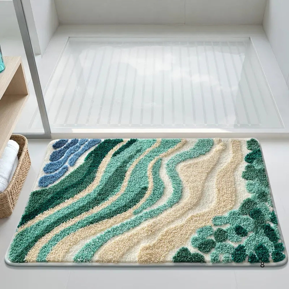 Alfombra de Baño con Patrón de Olas Esponjosa