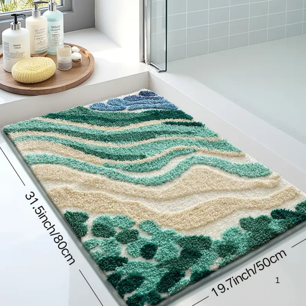 Alfombra de Baño con Patrón de Olas Esponjosa