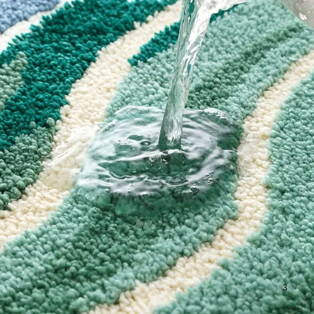 Alfombra de Baño con Patrón de Olas Esponjosa