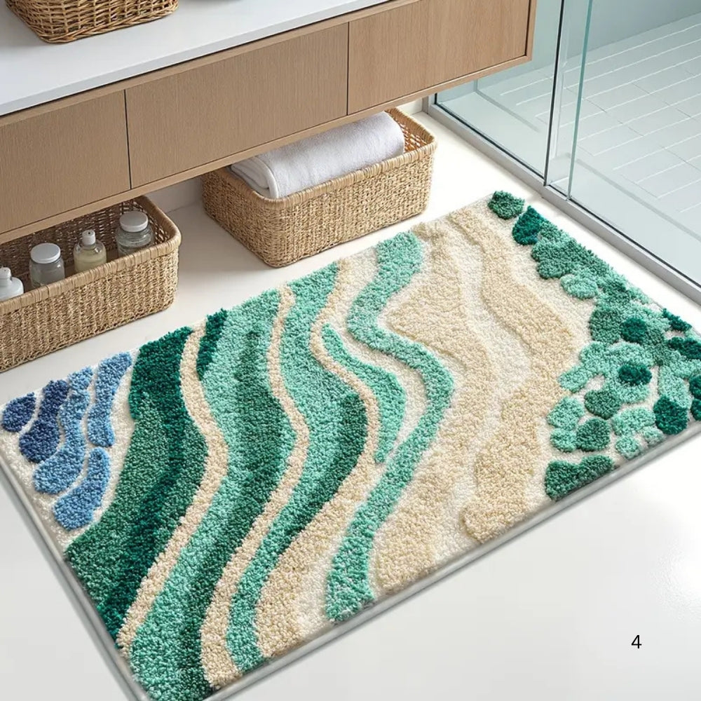 Alfombra de Baño con Patrón de Olas Esponjosa