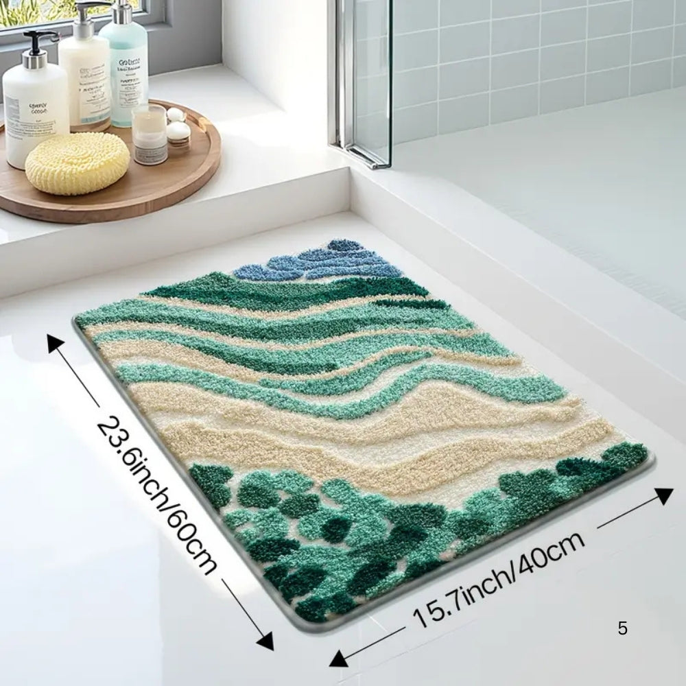 Alfombra de Baño con Patrón de Olas Esponjosa