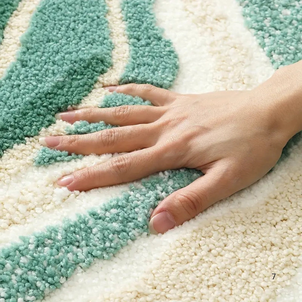 Alfombra de Baño con Patrón de Olas Esponjosa