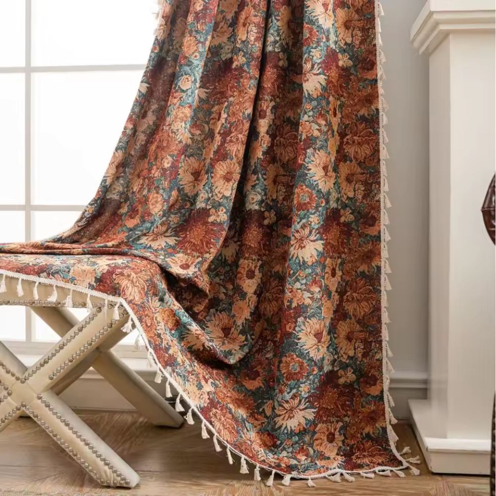 Cortina de Tapiz Floral Vintage Francés