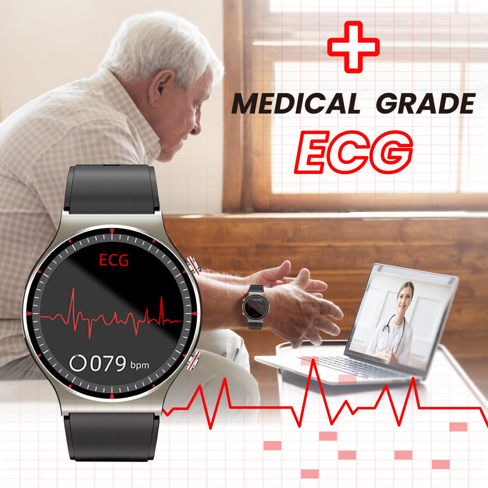 Reloj inteligente médico EKG | Certificado CFDA | Biosensor de alta precisión 512Hz | Monitoreo de SpO2 y frecuencia cardíaca | Análisis de respiración basado en IA | IP67 a prueba de agua