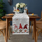 LINENWISH – Camino de mesa de lino festivo para Navidad con motivo de copos de nieve y duendes