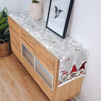 LINENWISH – Camino de mesa de lino festivo para Navidad con motivo de copos de nieve y duendes