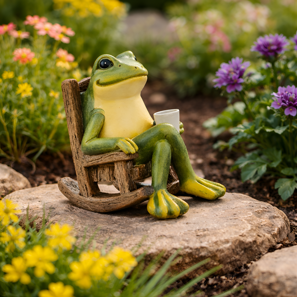 Océane - Estatua Mini Rana Solar con Luz LED para Jardín
