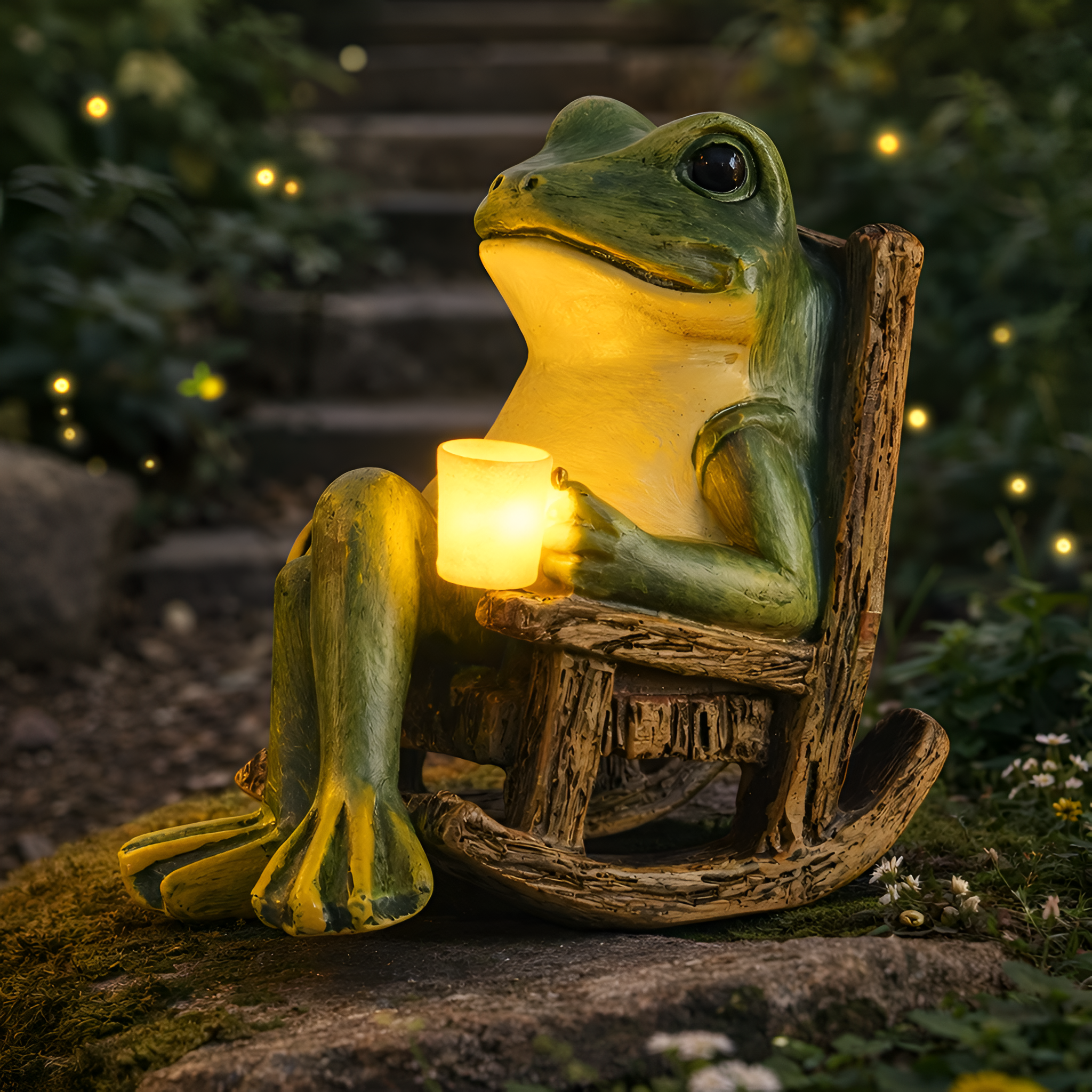 Océane - Estatua Mini Rana Solar con Luz LED para Jardín