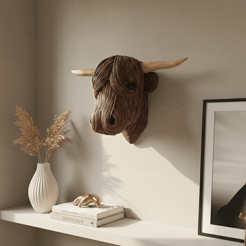 BOVINEART – Escultura de vaca de pared elegante en estilo rústico