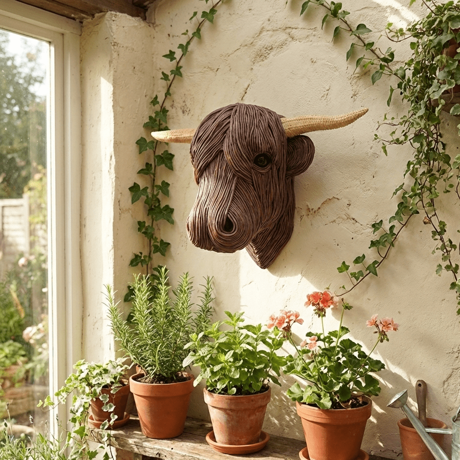 BOVINEART – Escultura de vaca de pared elegante en estilo rústico