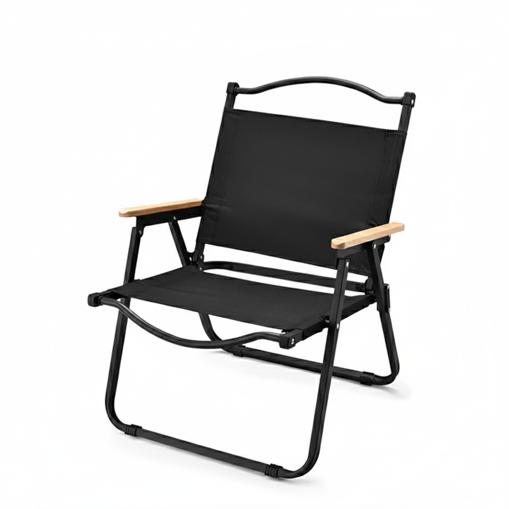 Silla Plegable de Tela Cuadrada Minimalista Moderna de Acero al Carbono con Respaldo y Apoyabrazos de Madera de Haya para Exterior | Brehn