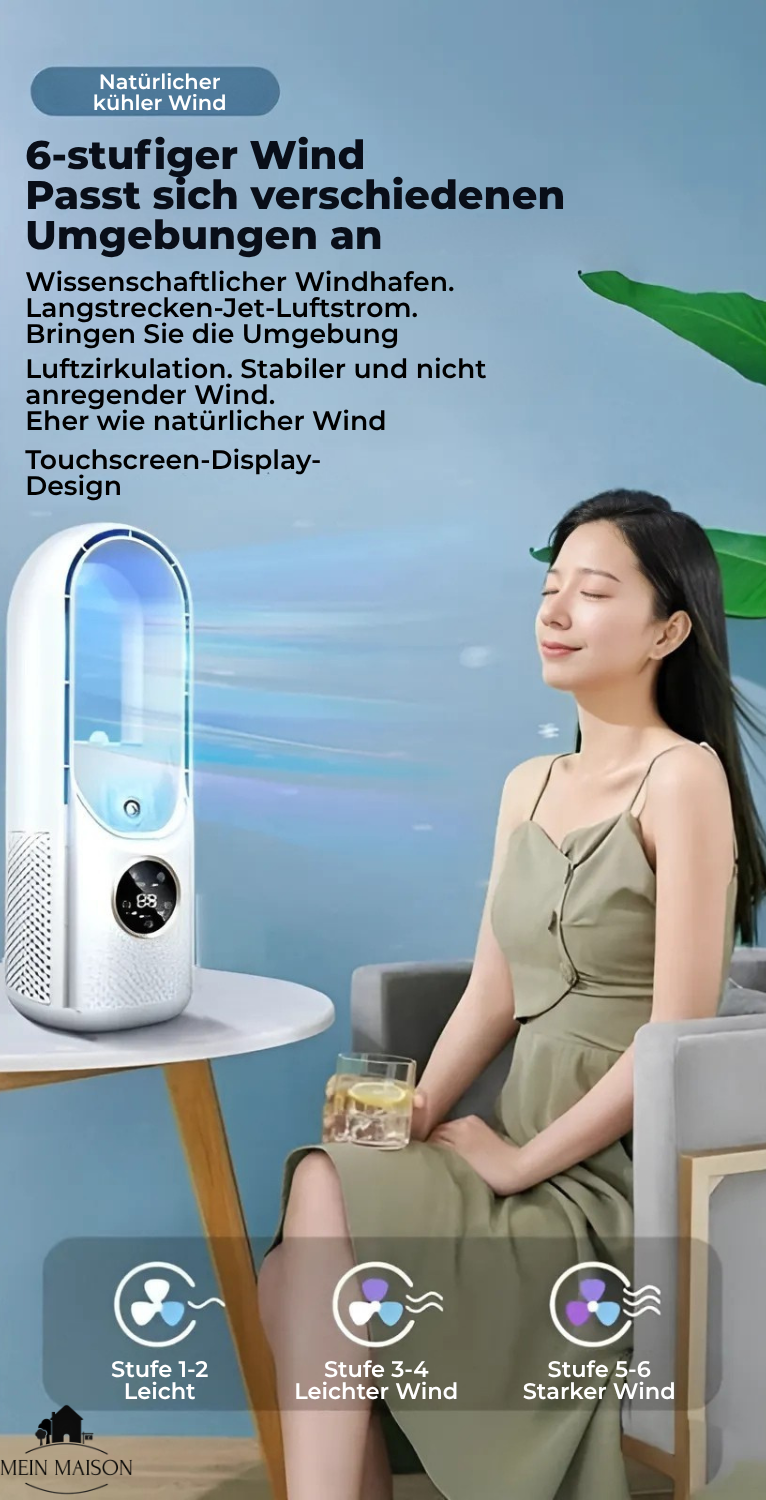 Airevo Enfriador de Aire | Ventilador USB Sin Aspas | 6 Niveles | Silencioso & Con Temporizador | Humidificación