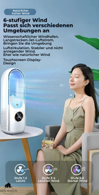 Airevo Enfriador de Aire | Ventilador USB Sin Aspas | 6 Niveles | Silencioso & Con Temporizador | Humidificación