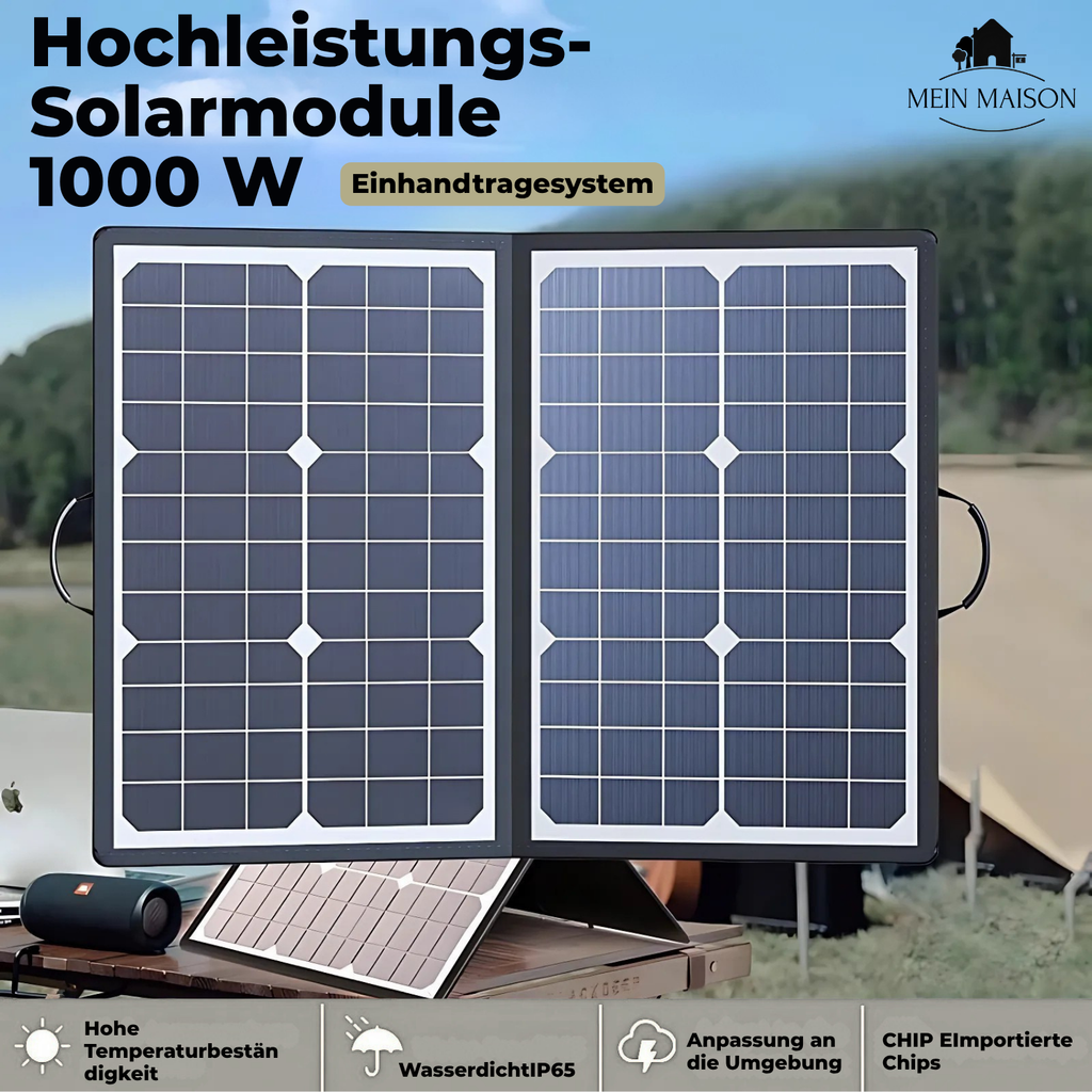 SolaraX 1000W Kit de Panel Solar Plegable | Set Completo con MPPT & USB/Type-C | Para Camping, Auto, Barco y Caravana