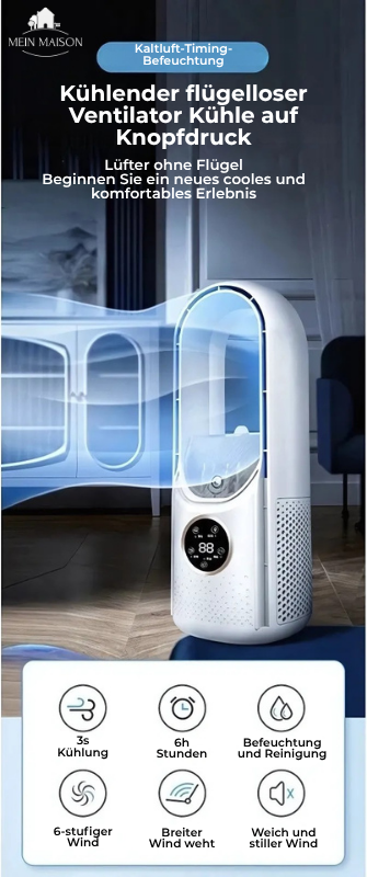 Airevo Enfriador de Aire | Ventilador USB Sin Aspas | 6 Niveles | Silencioso & Con Temporizador | Humidificación