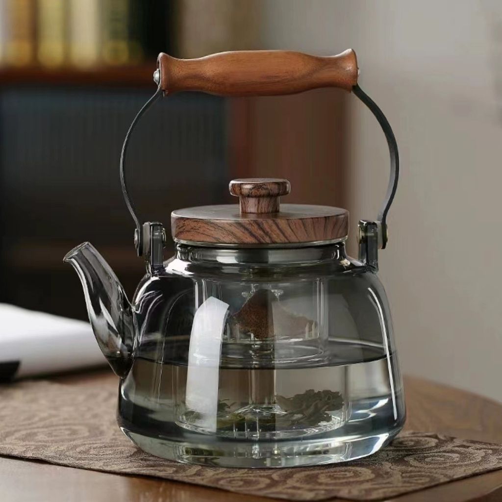 Lisslune | Tetera de Vidrio Zoie con Infusor – Hervidor de Borosilicato Resistente al Calor de 1000ml con Mango de Madera