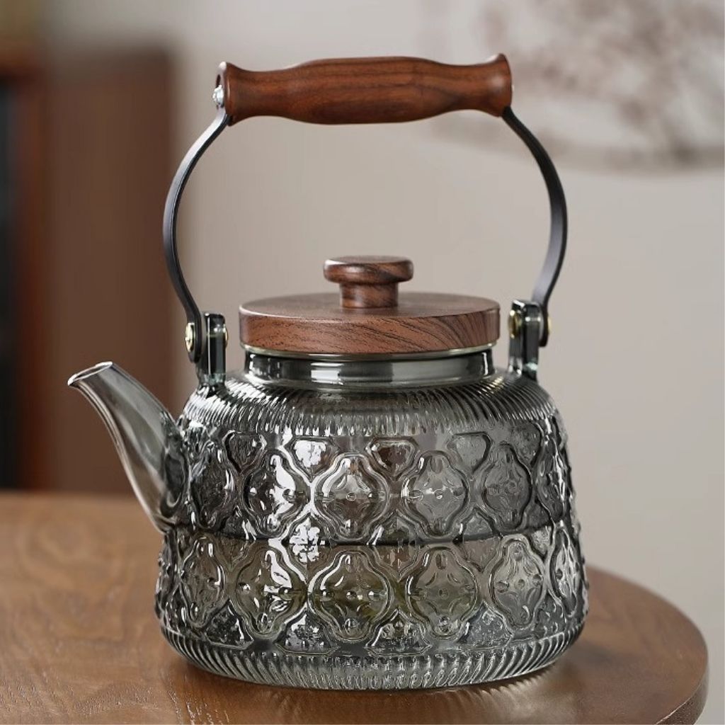 Lisslune | Tetera de Vidrio Zoie con Infusor – Hervidor de Borosilicato Resistente al Calor de 1000ml con Mango de Madera