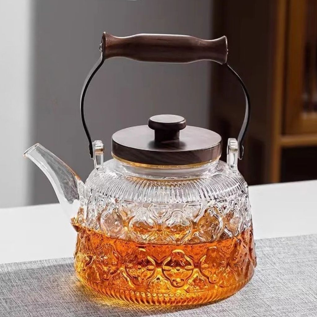 Lisslune | Tetera de Vidrio Zoie con Infusor – Hervidor de Borosilicato Resistente al Calor de 1000ml con Mango de Madera