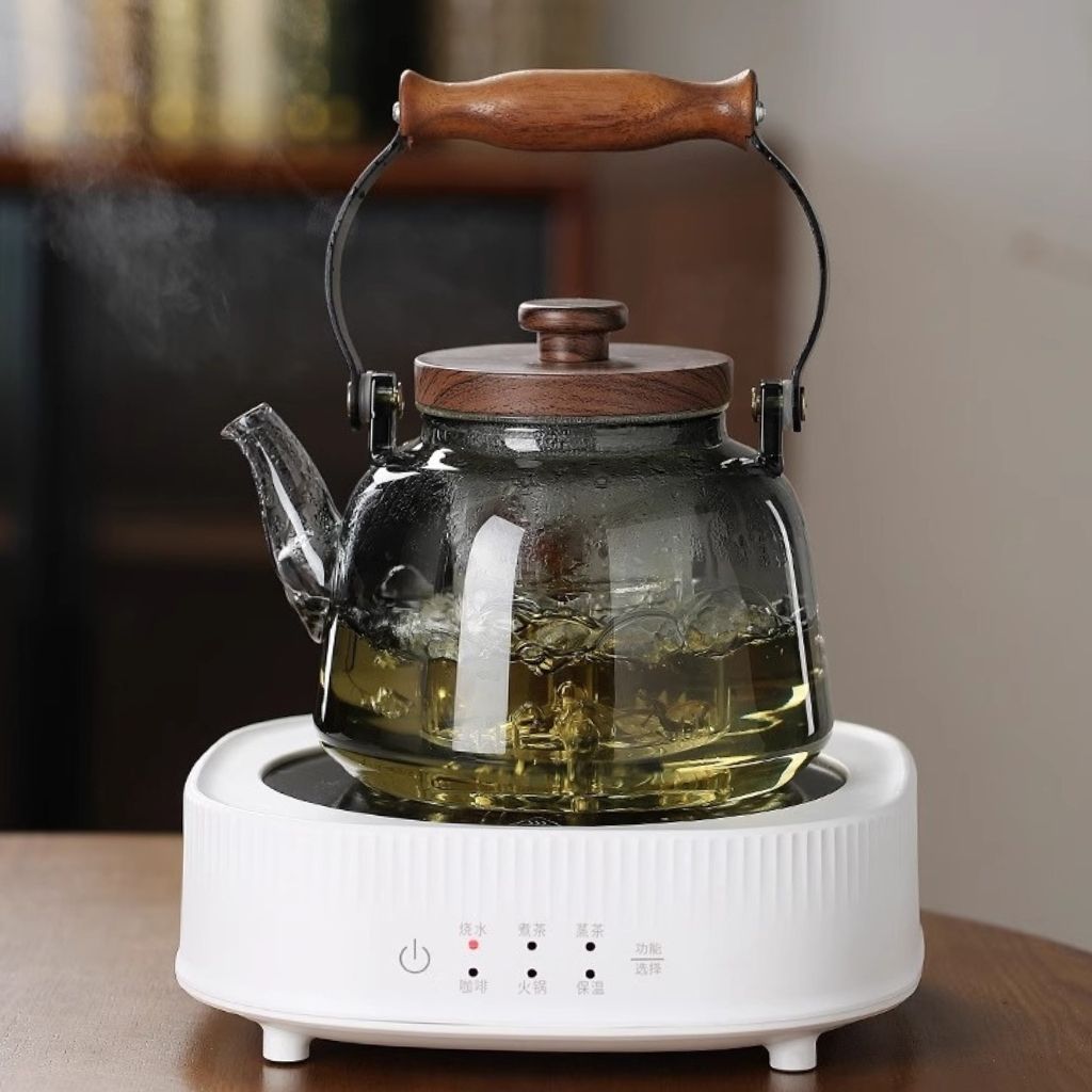 Lisslune | Tetera de Vidrio Zoie con Infusor – Hervidor de Borosilicato Resistente al Calor de 1000ml con Mango de Madera