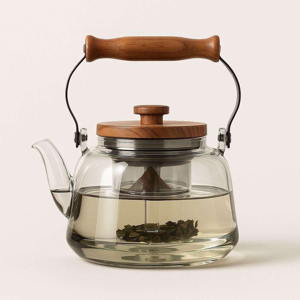 Lisslune | Tetera de Vidrio Zoie con Infusor – Hervidor de Borosilicato Resistente al Calor de 1000ml con Mango de Madera