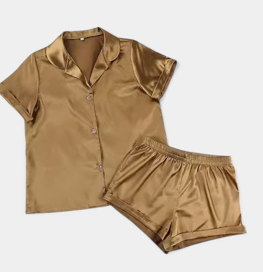 Conjunto de Pijamas Satín Tropical Gleame | Elegantes Pasamanerías | Materiales Suaves y Duraderos | Pantalones Cortos | Ropa Nocturna Lujosa