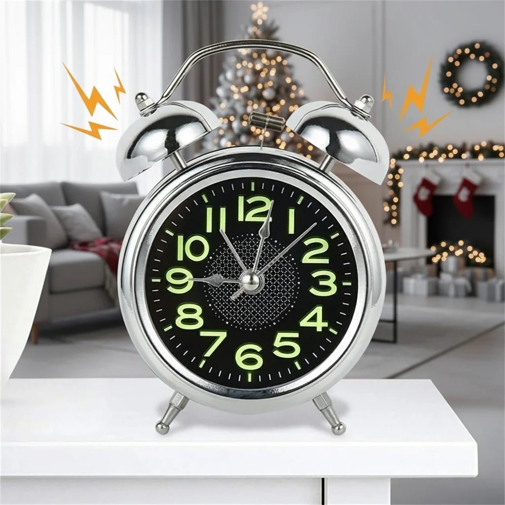 Reloj Despertador Electrónico Retro con Mecanismo Silencioso a Pilas y Doble Timbre – Ideal para Dormilones