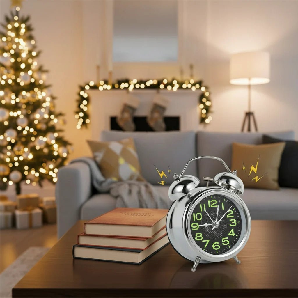 Reloj Despertador Electrónico Retro con Mecanismo Silencioso a Pilas y Doble Timbre – Ideal para Dormilones