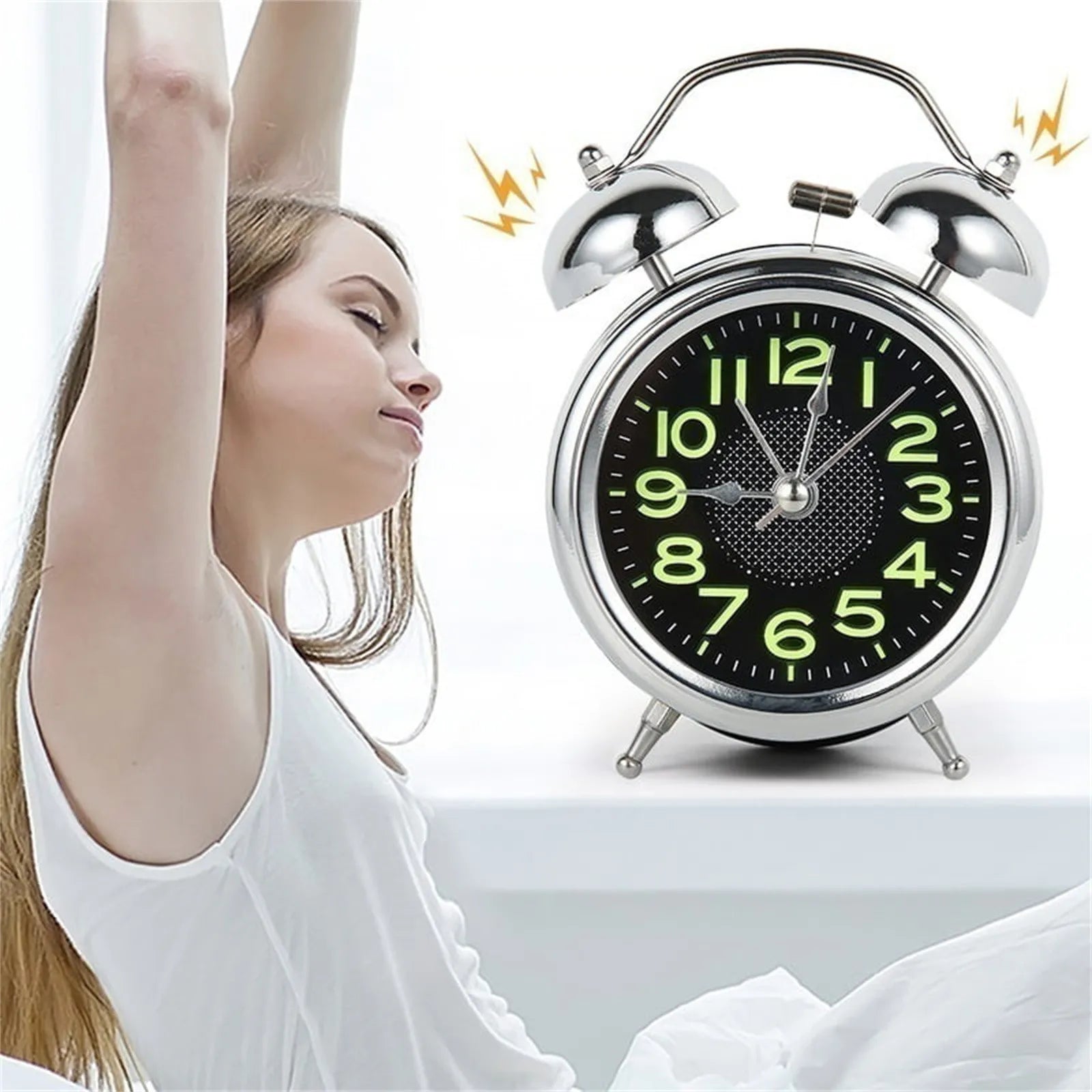Reloj Despertador Electrónico Retro con Mecanismo Silencioso a Pilas y Doble Timbre – Ideal para Dormilones