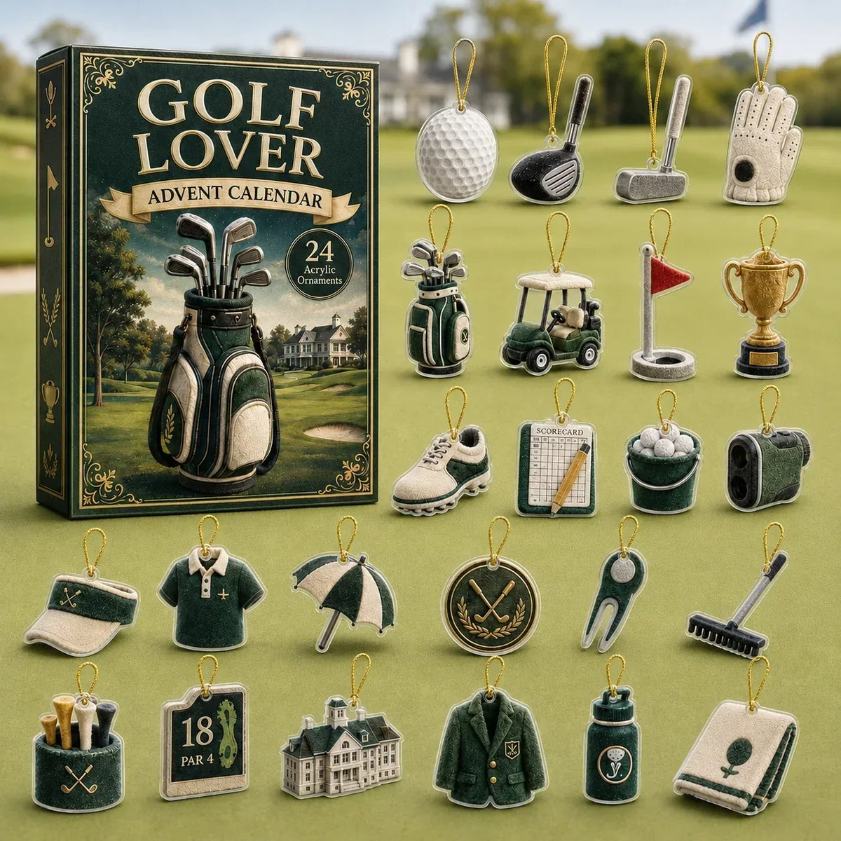 Calendario de Adviento de Golf – 24 pequeños colgantes para decorar el árbol de Navidad