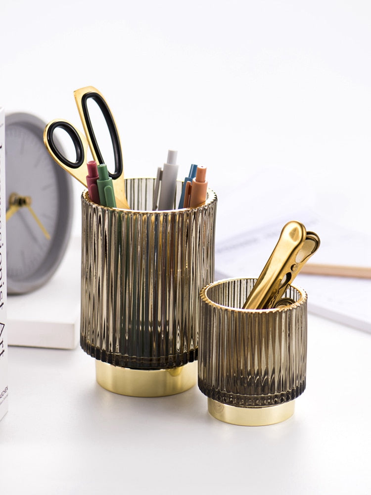 Organizador y Soporte de Maquillaje de Vidrio con Folio de Oro Elise