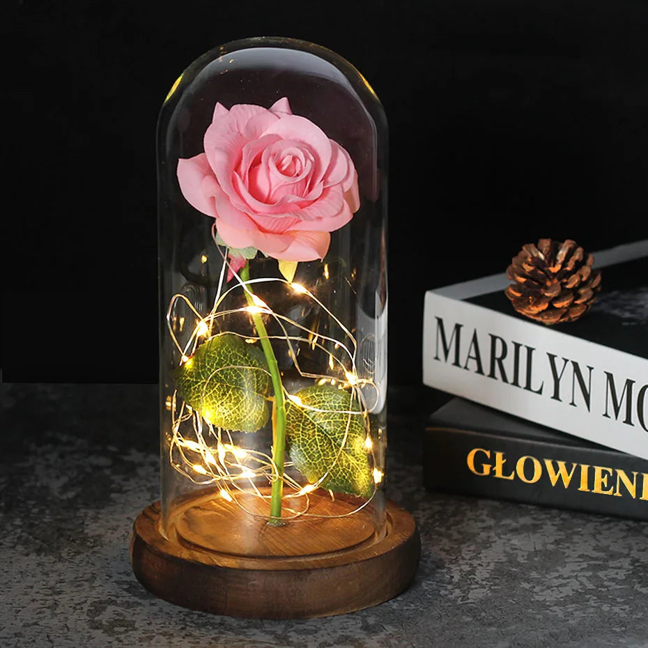 Carvallo – Rosa Eterna en Campana de Vidrio con Iluminación LED Atmosférica