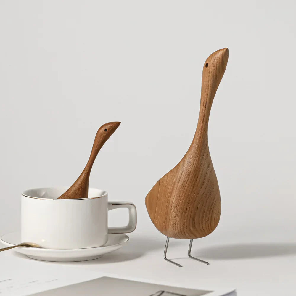 Lisslune | Figuras de Ganso de Madera Nórdica Escultura Abstracta de Madera de Teca Figuras de Pareja Amorosa Adornos Naturales para Decoración del Hogar