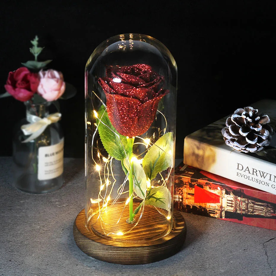 Carvallo – Rosa Eterna en Campana de Vidrio con Iluminación LED Atmosférica