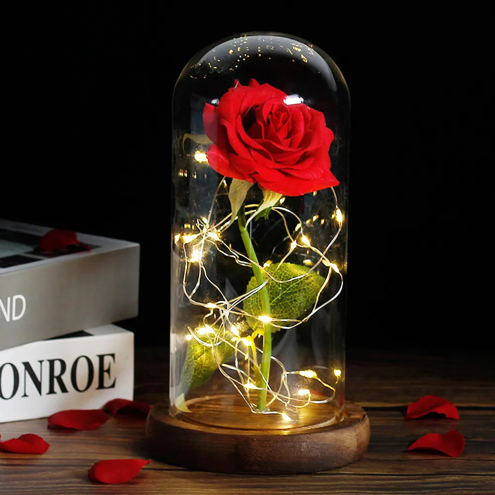 Carvallo – Rosa Eterna en Campana de Vidrio con Iluminación LED Atmosférica
