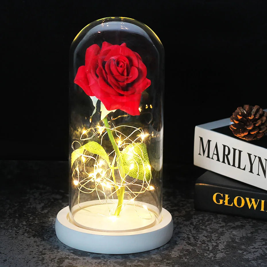 Carvallo – Rosa Eterna en Campana de Vidrio con Iluminación LED Atmosférica