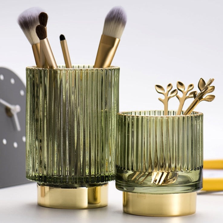 Organizador y Soporte de Maquillaje de Vidrio con Folio de Oro Elise