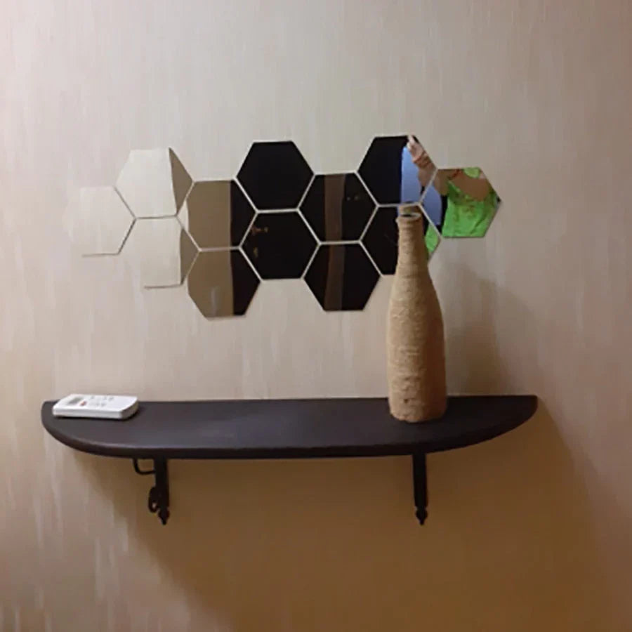 Espejo Hexagonal Adhesivo (12 Piezas)