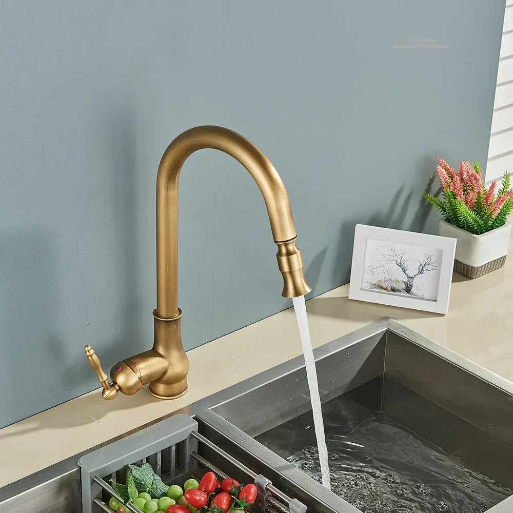 BowLift | Grifo de Cocina VintageTap de Bronce Antiguo – Grifo Mezclador de Estilo Retro con Pico Giratorio