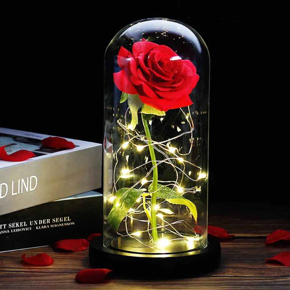 Carvallo – Rosa Eterna en Campana de Vidrio con Iluminación LED Atmosférica