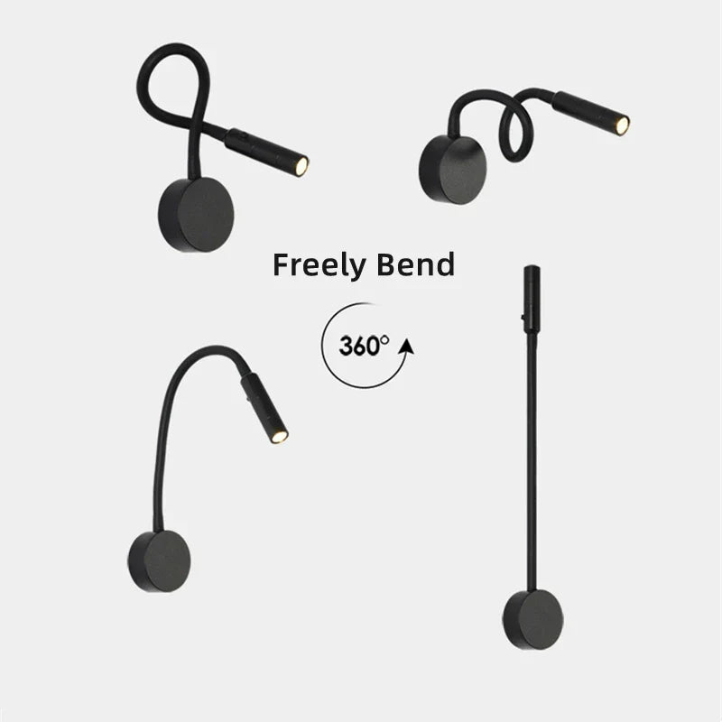 BowLift | Lámpara de pared LED flexible moderna con interruptor para dormitorio y estudio - 1W/3W