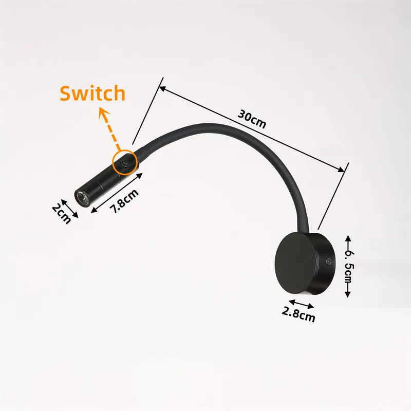 BowLift | Lámpara de pared LED flexible moderna con interruptor para dormitorio y estudio - 1W/3W