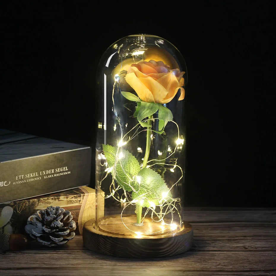 Carvallo – Rosa Eterna en Campana de Vidrio con Iluminación LED Atmosférica