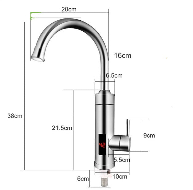 Grifo de cocina eléctrico con calentador de paso integrado | Sistema de calefacción rápida de 3000W | Acabado en acero inoxidable | Pantalla digital de temperatura | Tecnología de agua caliente instantánea