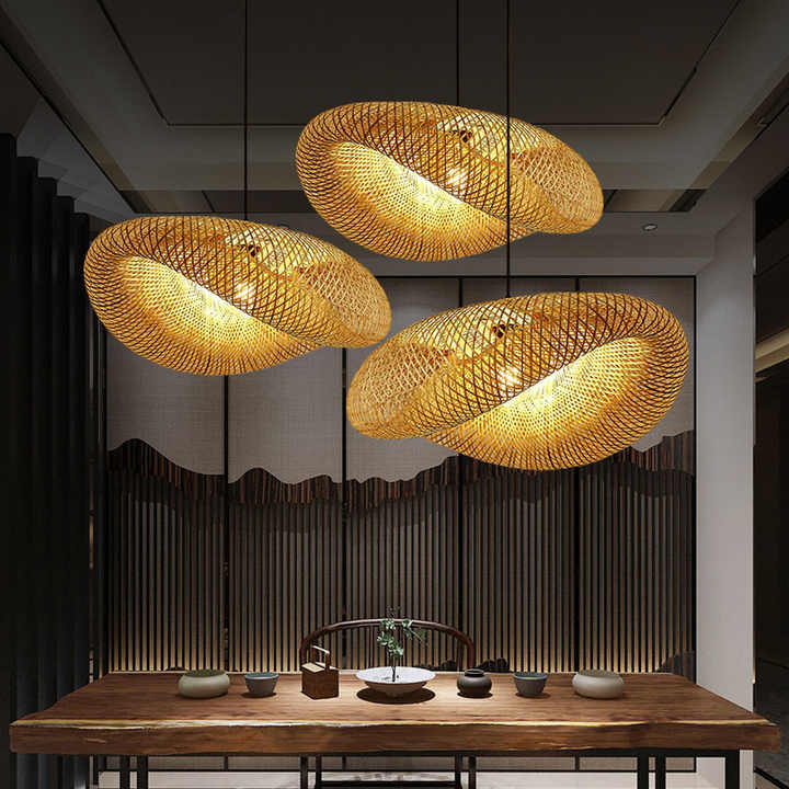 Lámpara colgante de bambú hecha a mano con pantalla de ratán – Lámpara LED de estilo natural